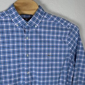 Vineyard Vines Performance Classic Fit Tucker Shirt Mens XL Blue Plaid Button Up